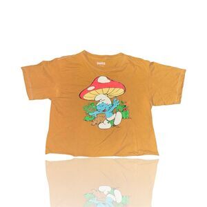 Vintage Style 80s The Smurfs Graphic Tee Womens 
 M Brown Mushroom crop top